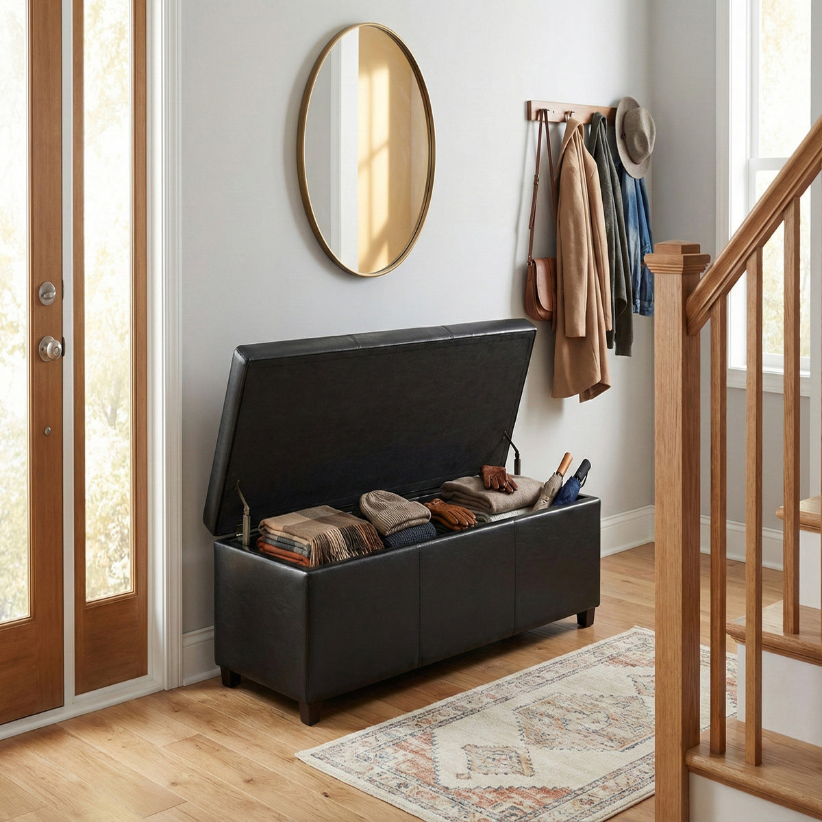 Midnight Black Vegan Leather | Avalon Extra Large Storage Ottoman in Vegan Leather