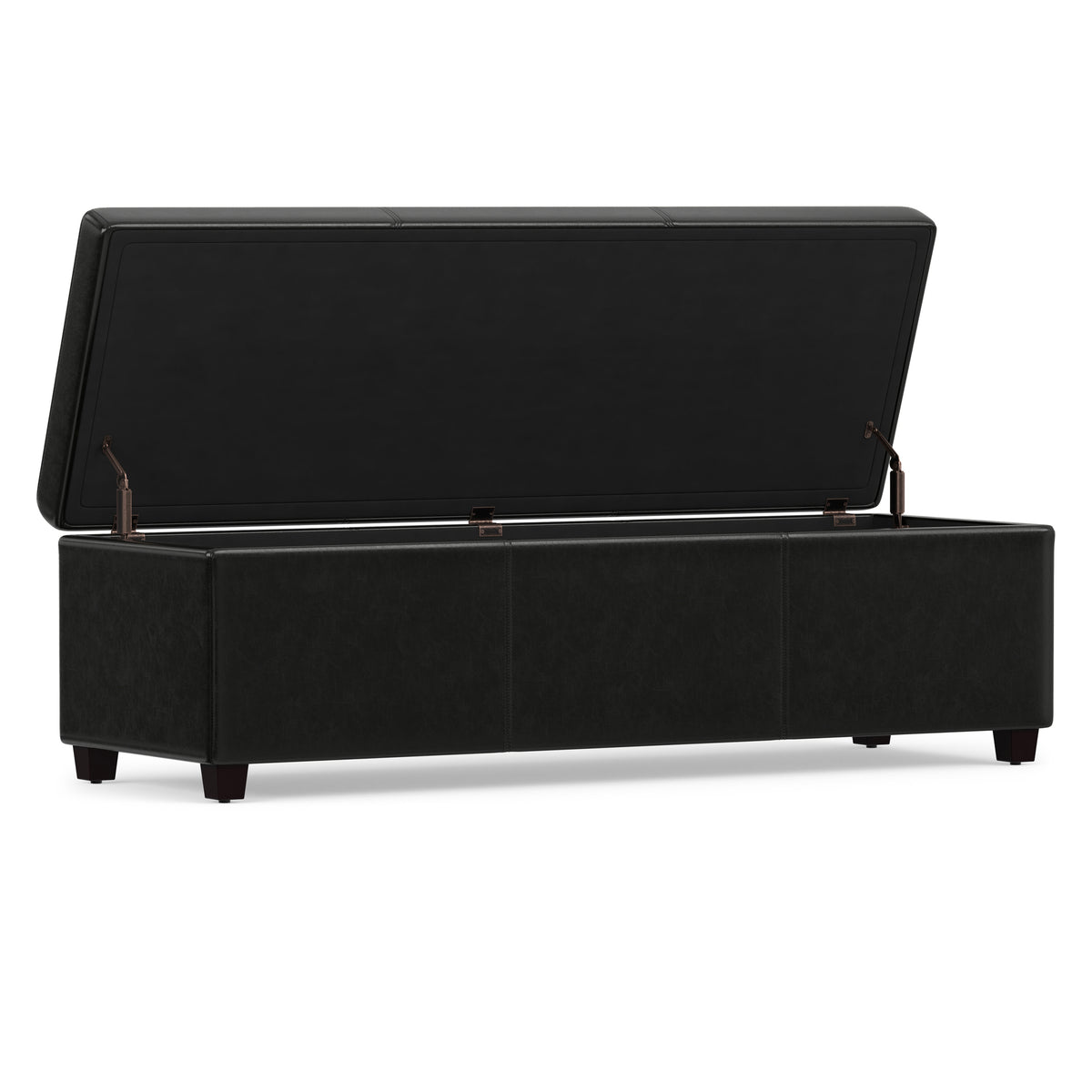 Midnight Black Vegan Leather | Avalon Extra Large Storage Ottoman in Vegan Leather