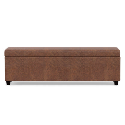 Distressed Saddle Brown Distressed Vegan Leather | Avalon Extra Large Storage Ottoman in Distressed Vegan Leather