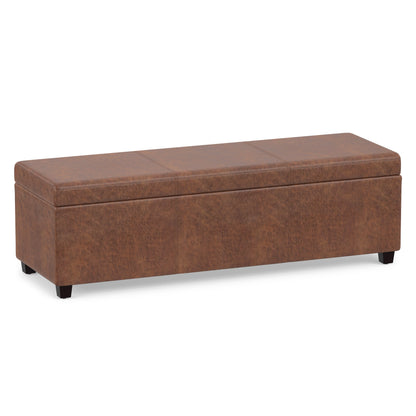 Distressed Saddle Brown Distressed Vegan Leather | Avalon Extra Large Storage Ottoman in Distressed Vegan Leather
