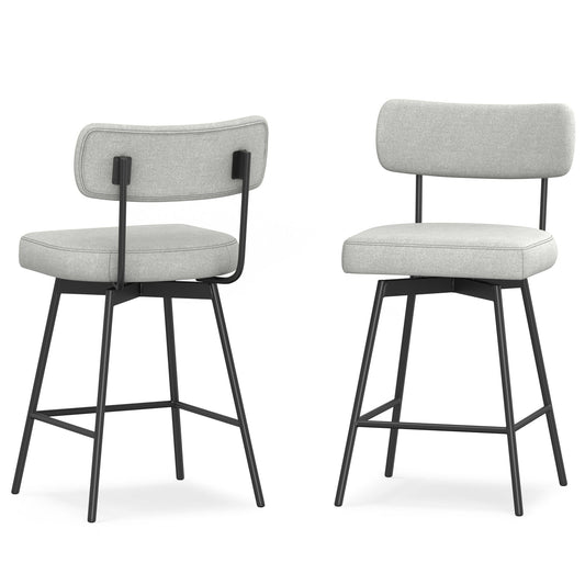 Light Grey Linen Style Fabric | Giselle Swivel Counter Height Stool (Set of 2)