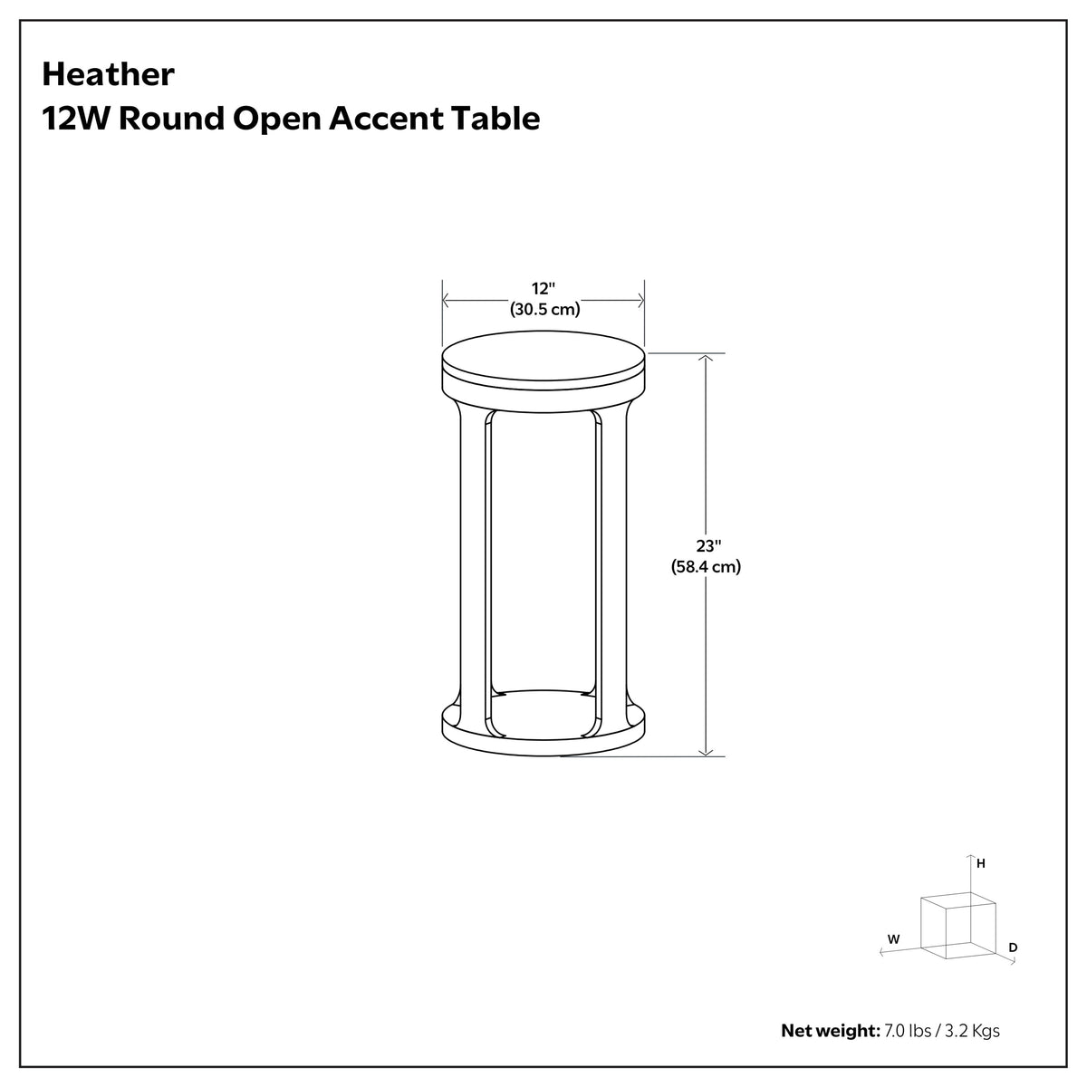 Grey Wash | Heather 12 inch Round Accent Table with Open Frame