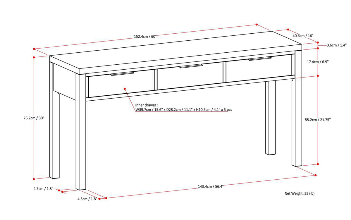 Medium Saddle Brown | Hollander Solid Wood Wide Console Table