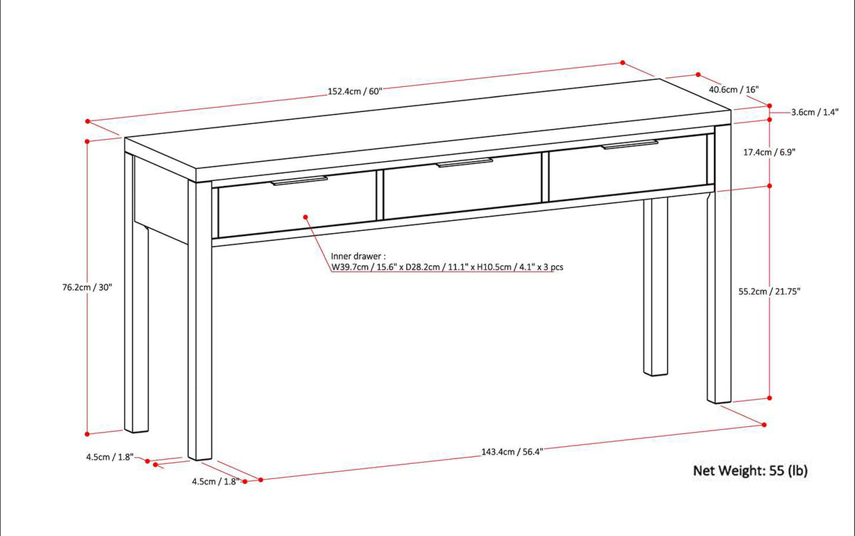 Warm Walnut Brown | Hollander Solid Wood Wide Console Table