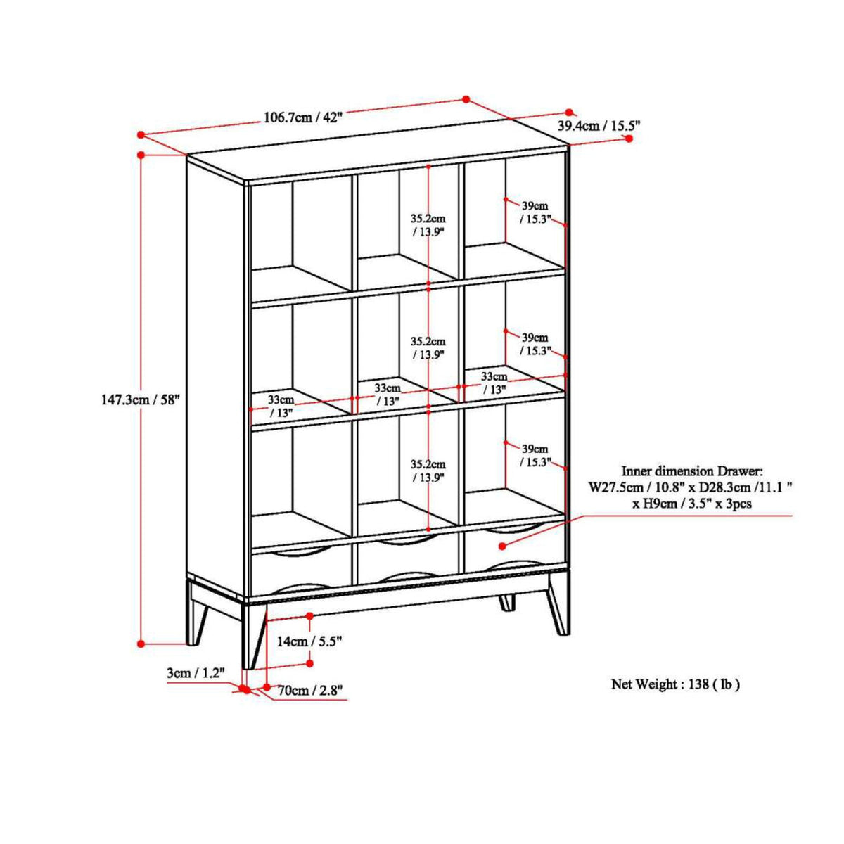 White | Harper 58 x 42 inch Cube Storage with Drawers