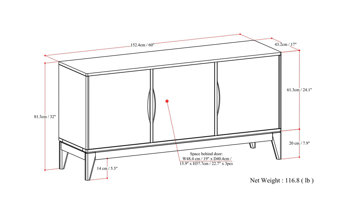 Walnut Brown | Harper 3 Door Sideboard Buffet / Storage Cabinet