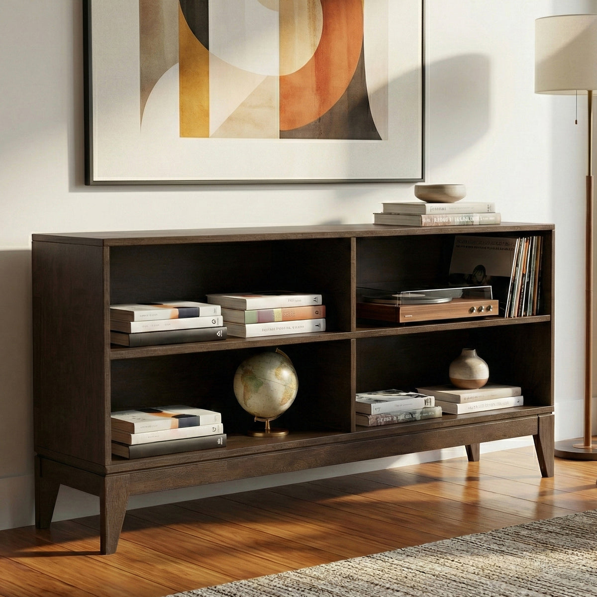 Walnut Brown | Harper 4-Shelf Low Bookcase