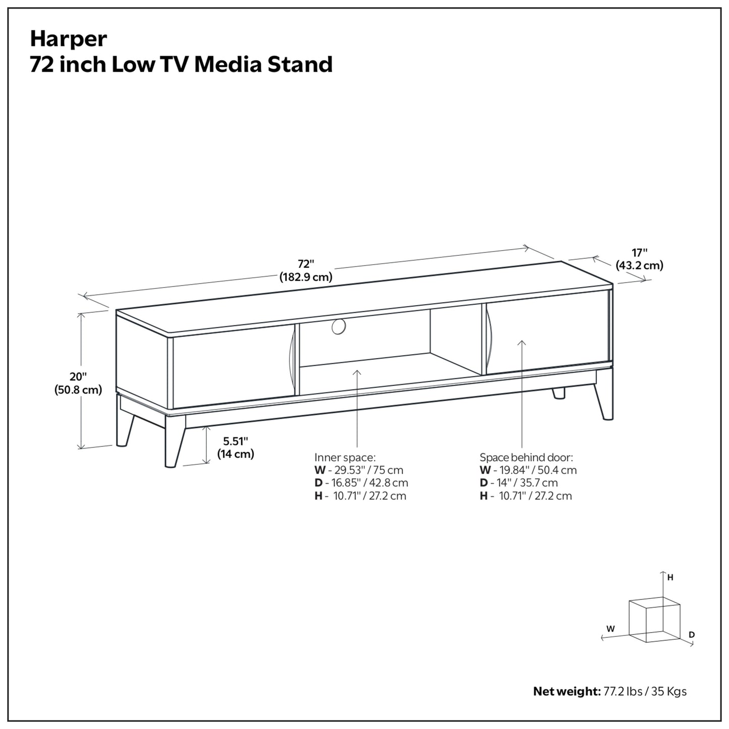 Walnut Brown | Harper 72 inch Low TV Media Stand