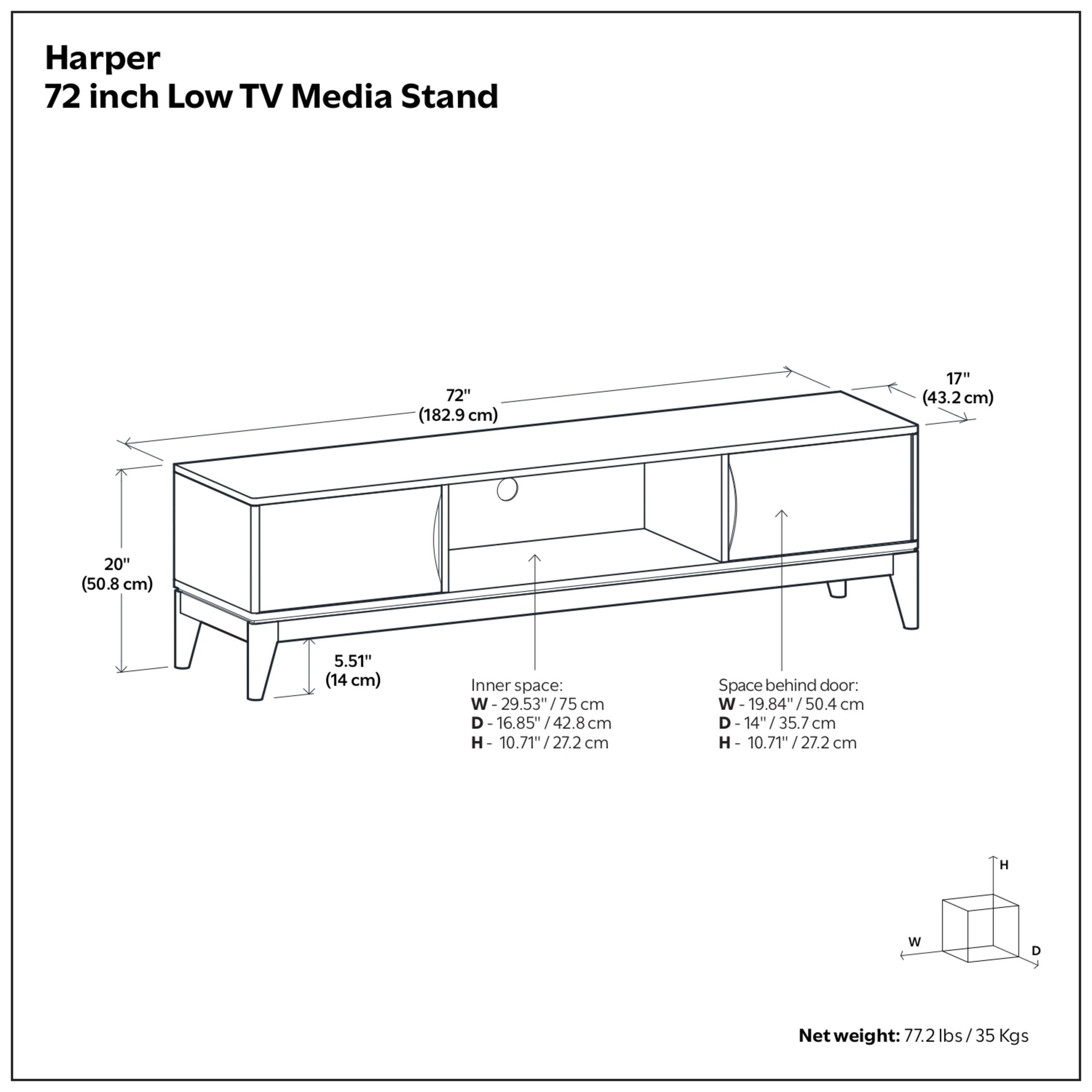 Walnut Brown | Harper 72 inch Low TV Media Stand