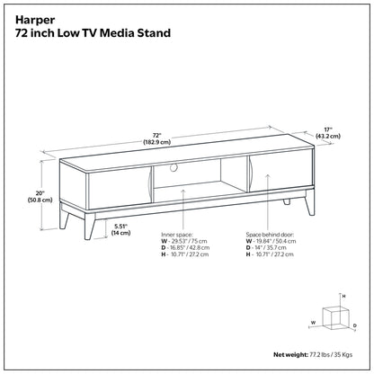 Walnut Brown | Harper 72 inch Low TV Media Stand
