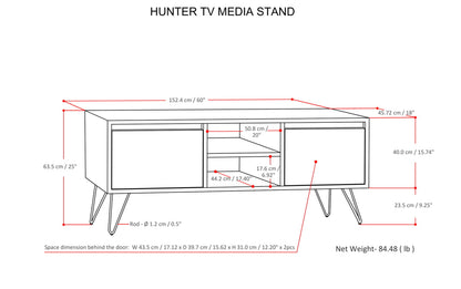 Walnut Walnut | Hunter 60 x 18 inch TV Media Stand in Natural Mango Wood for TVs up to 66 inches
