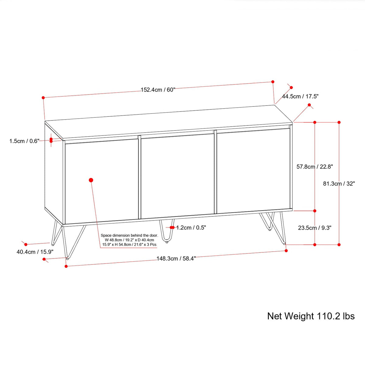 Refined Natural Solid Wood - Mango | Hunter 3 Door Sideboard Buffet