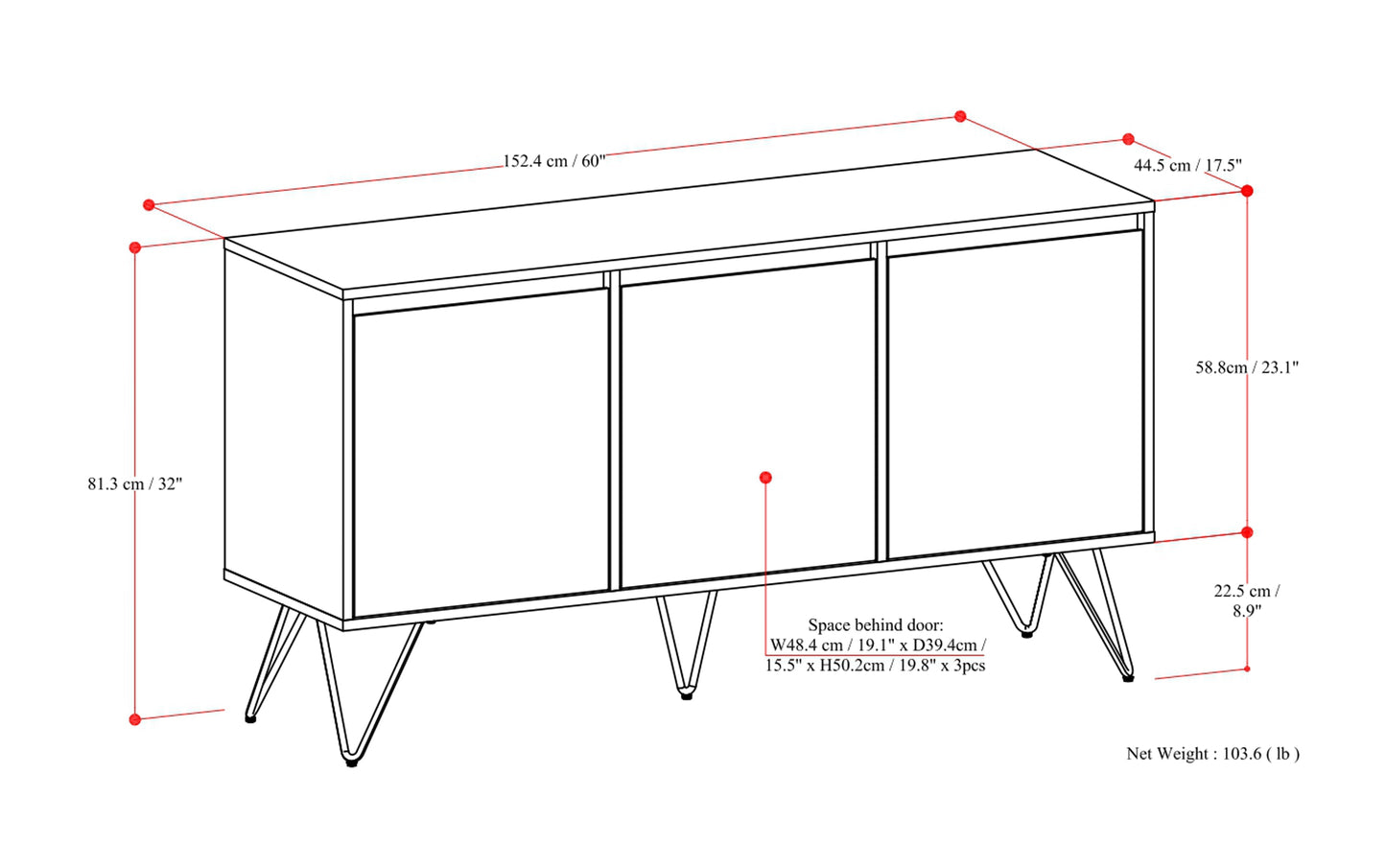 Oak Oak | Hunter 3 Door Sideboard Buffet in Oak