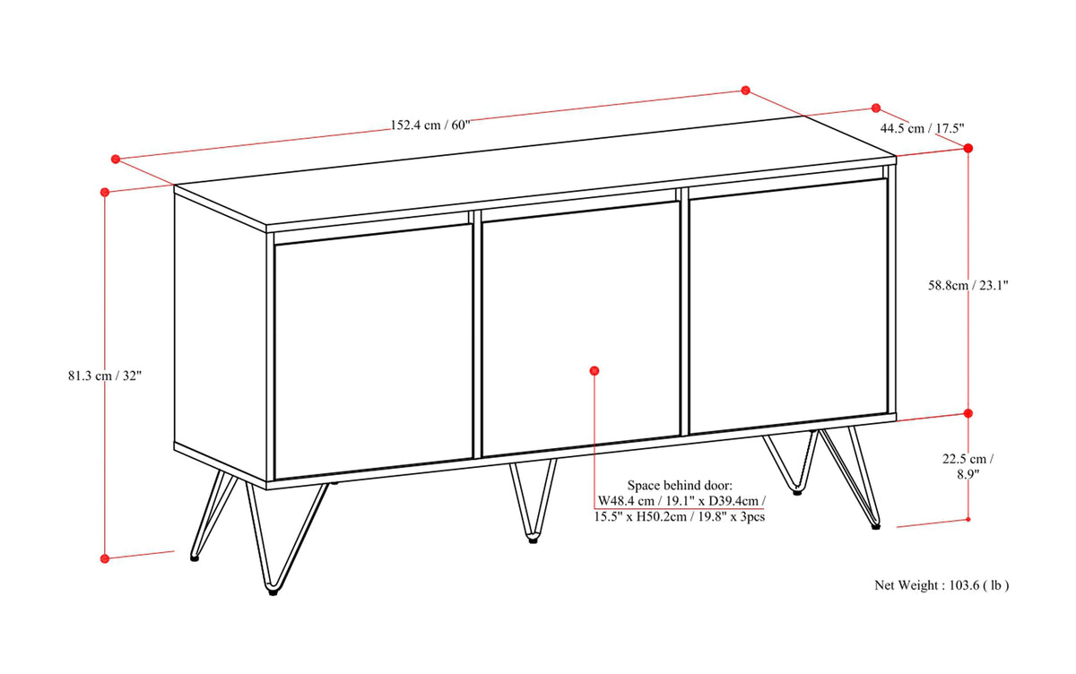 Oak Oak | Hunter 3 Door Sideboard Buffet in Oak