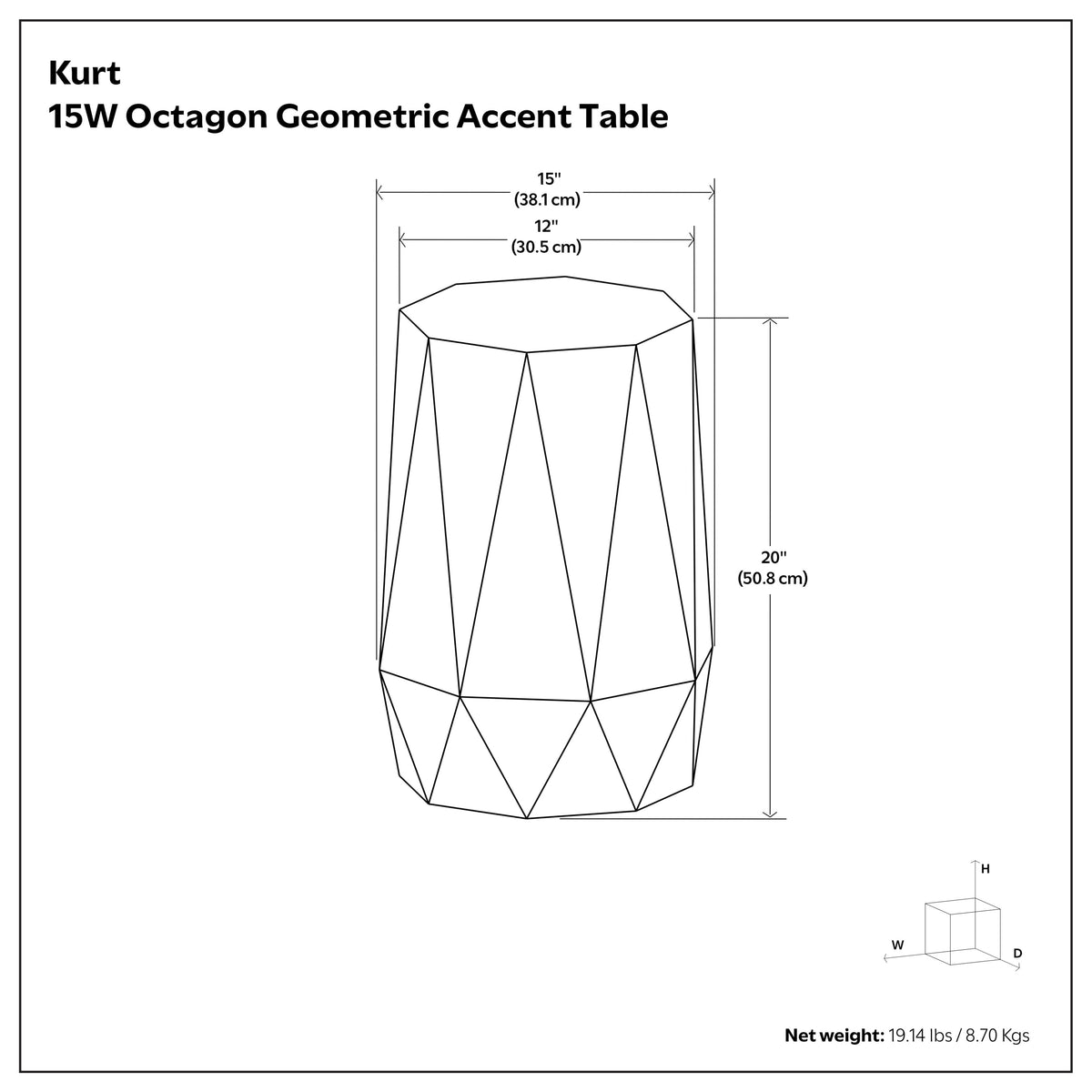 Black | Kurt 15 inch Octagon Geometric Accent Table