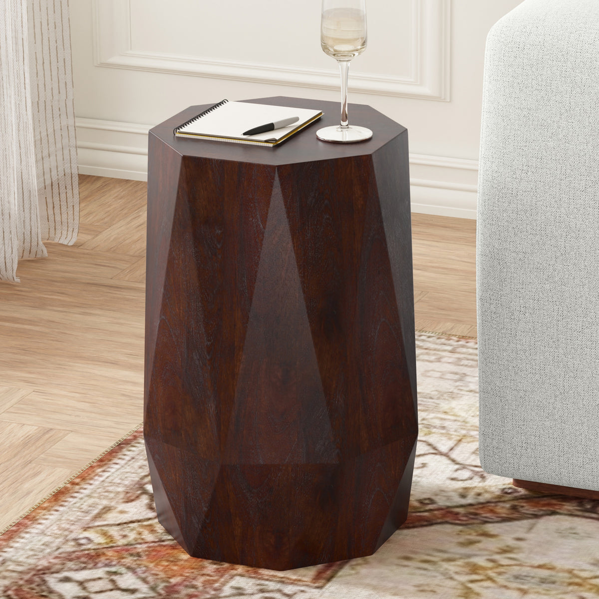 Walnut Brown | Kurt 15 inch Octagon Geometric Accent Table