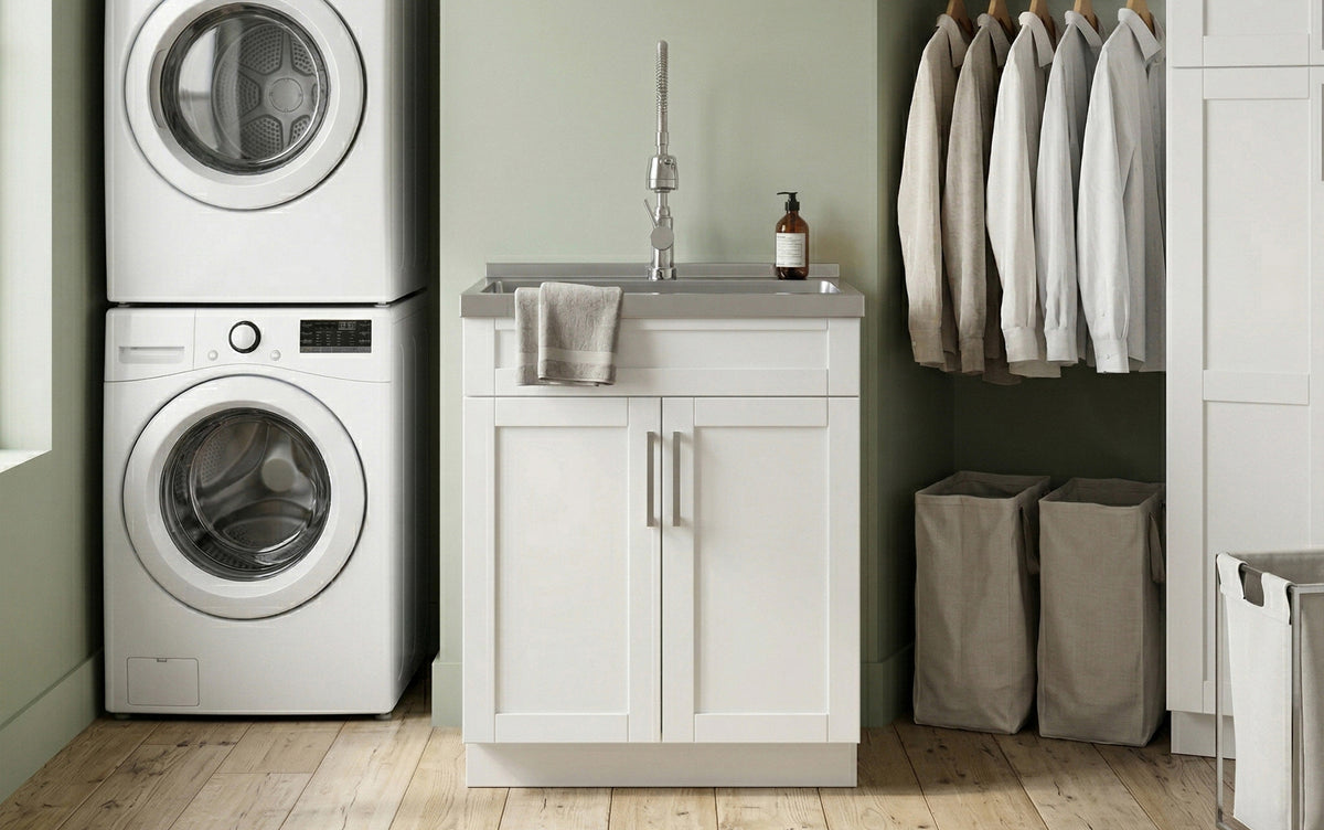 Hennessy Deluxe 28 inch Laundry Cabinet with Faucet and Stainless Steel Sink