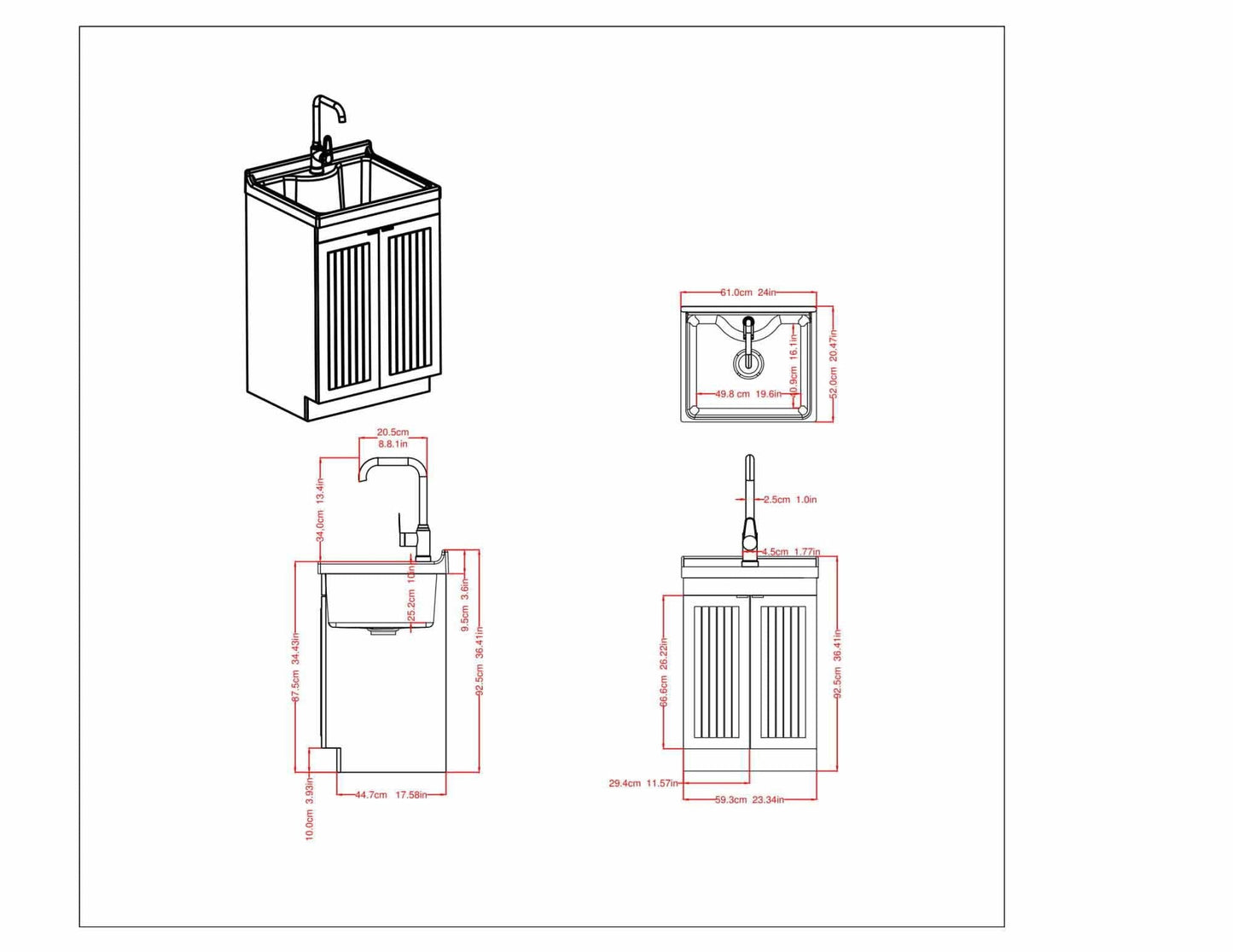 Pure White | Murphy 2 Door Utility Laundry Cabinet with ABS Sink & Faucet