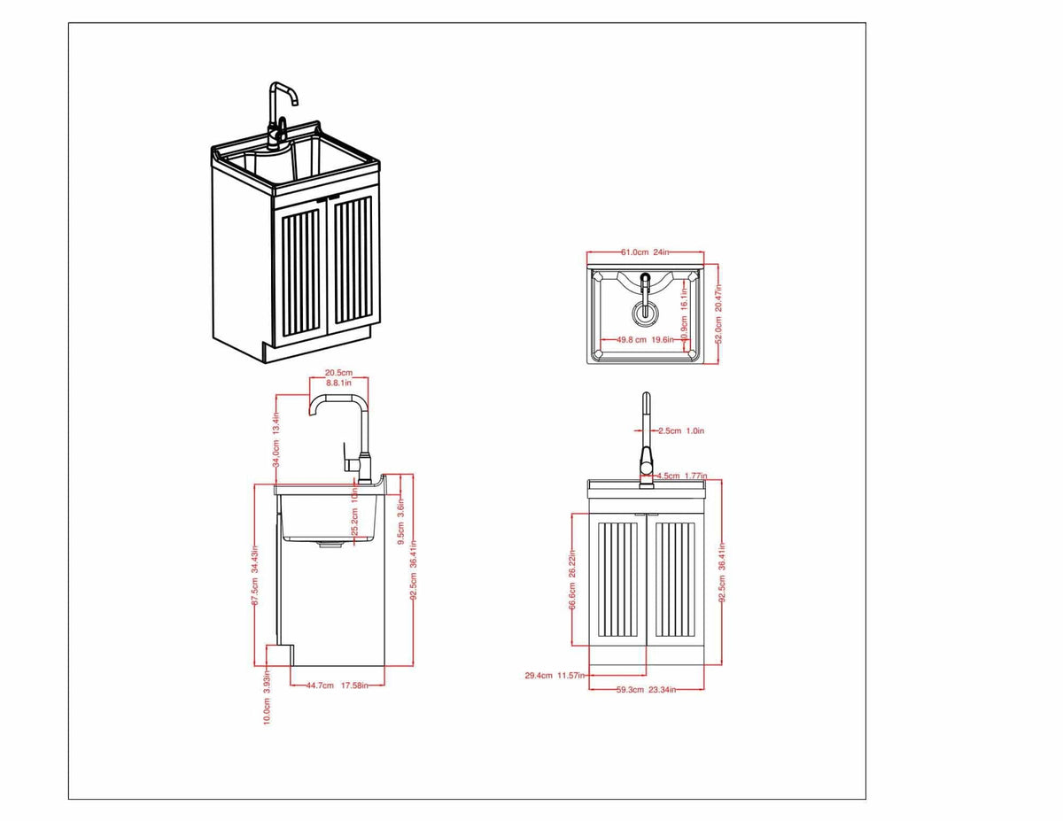 Pure White | Murphy 2 Door Utility Laundry Cabinet with ABS Sink & Faucet