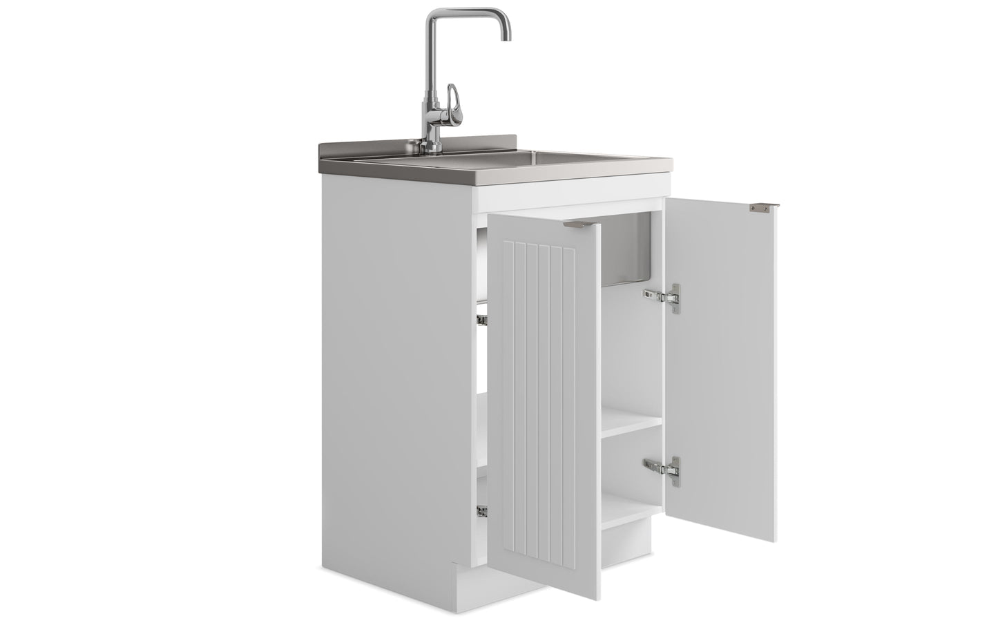 Pure White | Murphy 2 Door Utility Laundry Cabinet with SS Sink & Faucet