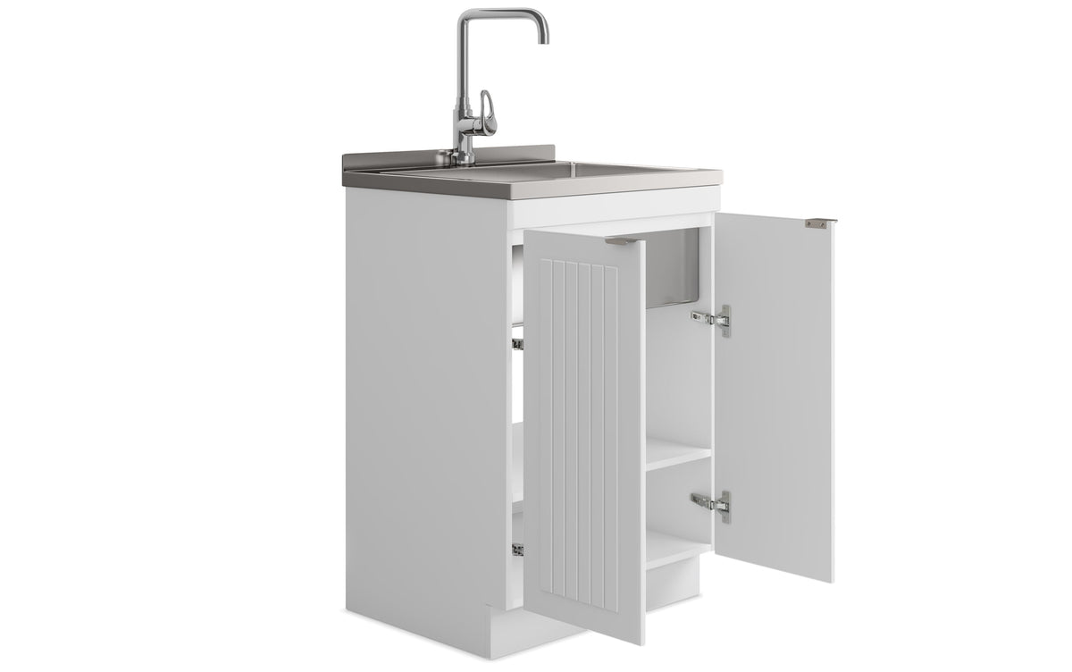 Pure White | Murphy 2 Door Utility Laundry Cabinet with SS Sink & Faucet