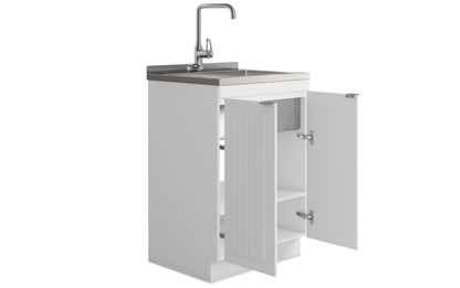 Pure White | Murphy 2 Door Utility Laundry Cabinet with SS Sink & Faucet