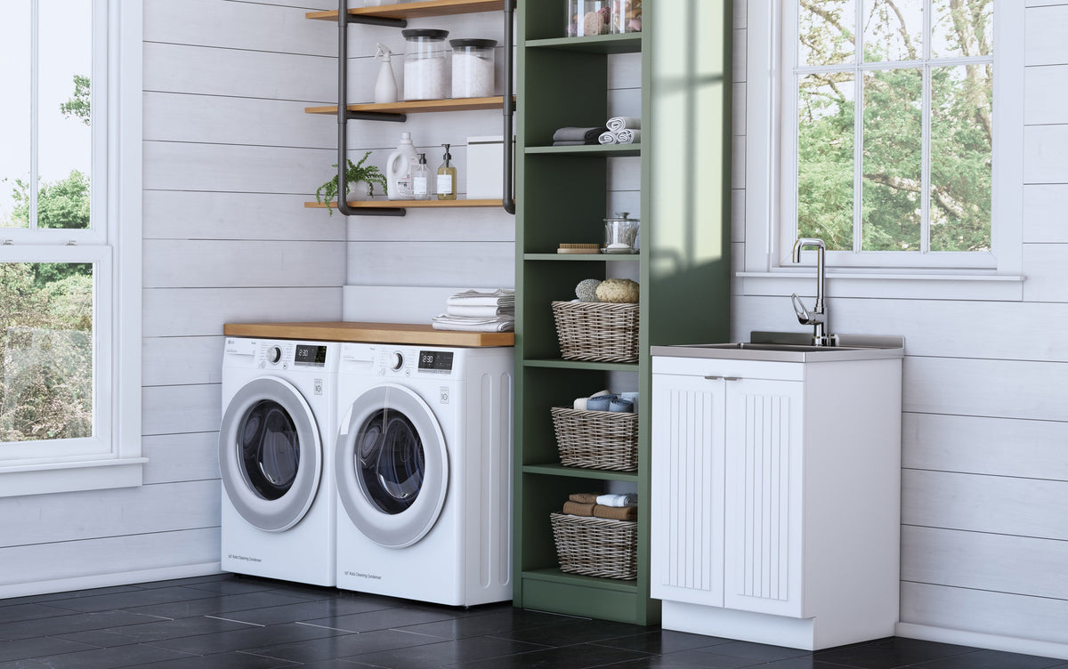 Pure White | Murphy 2 Door Utility Laundry Cabinet with SS Sink & Faucet