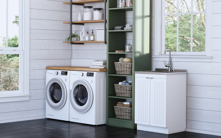 Pure White | Murphy 2 Door Utility Laundry Cabinet with SS Sink & Faucet