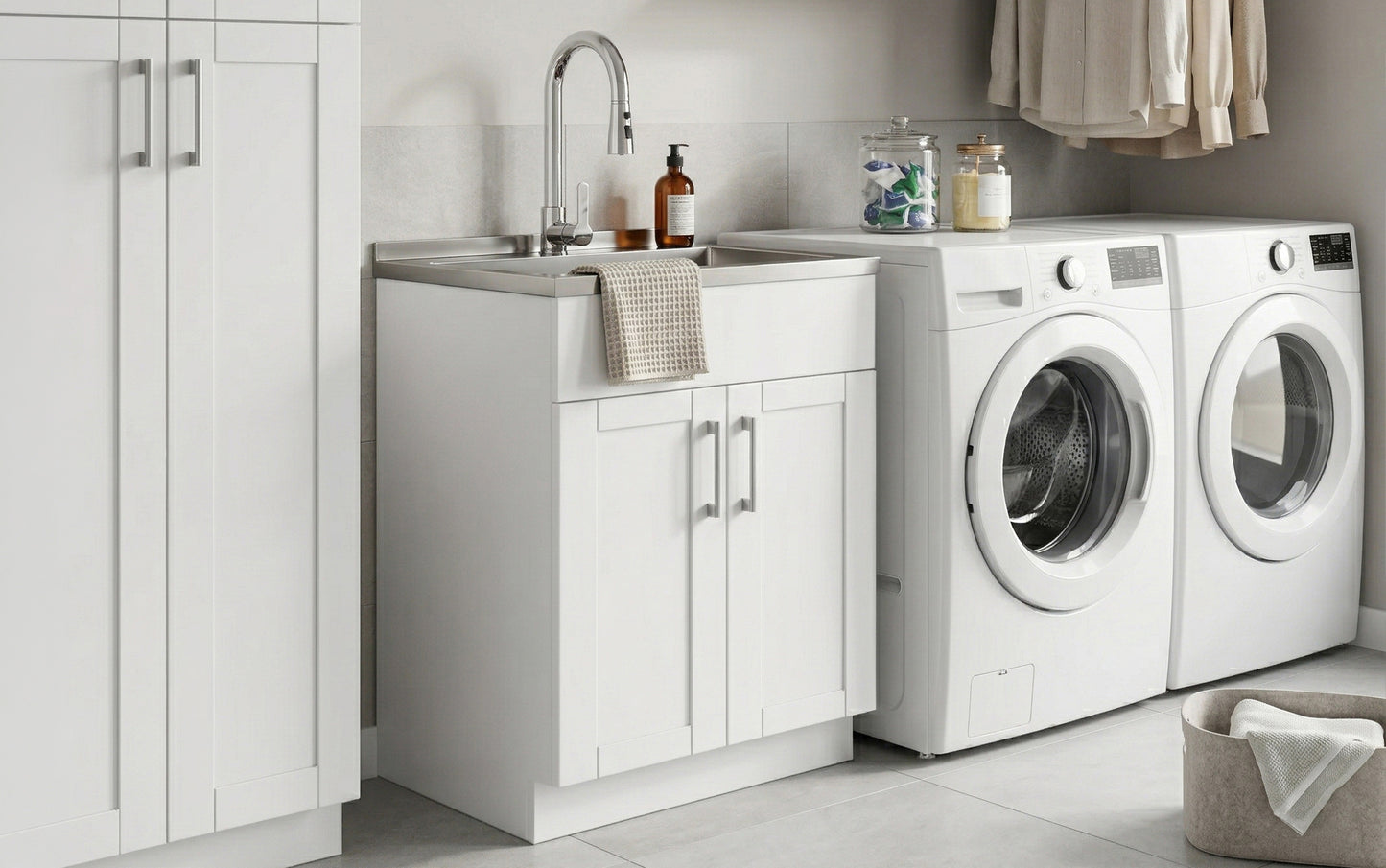 White 28 inch | Modern Wide Shaker 28 inch Laundry Cabinet