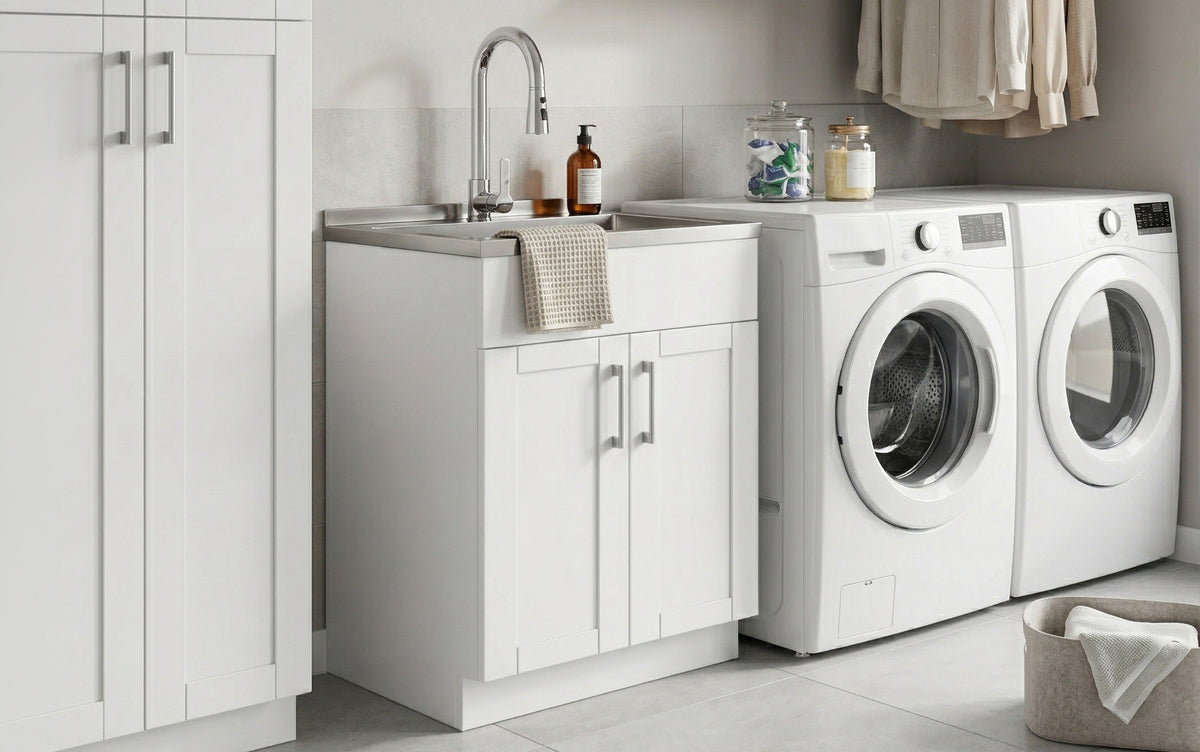 White 28 inch | Modern Wide Shaker 28 inch Laundry Cabinet