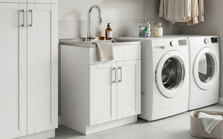 White 28 inch | Modern Wide Shaker 28 inch Laundry Cabinet
