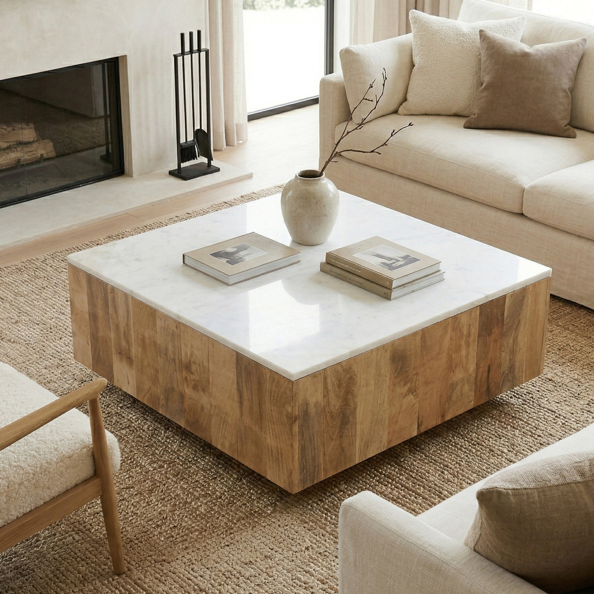 White Marble/Refined Natural Marble | Lockhart Square Coffee Table
