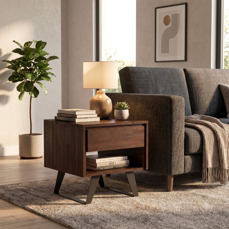 Distressed Charcoal Brown Acacia | Lowry End Table in Acacia