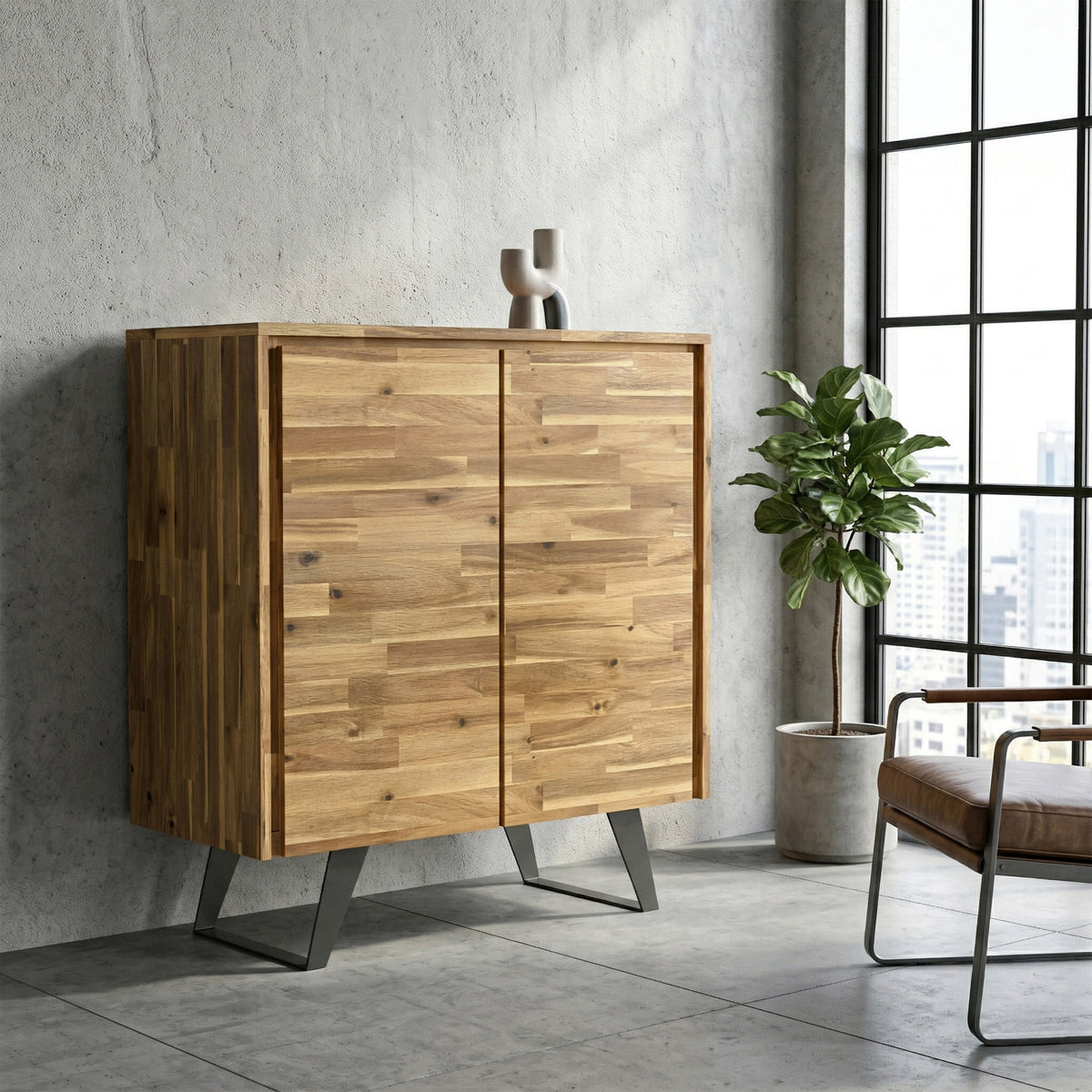 Distressed Golden Wheat Acacia| Lowry Medium Storage Cabinet in Acacia