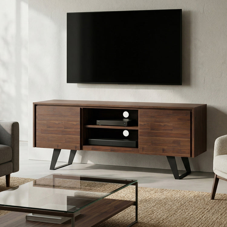 Distressed Charcoal Brown Acacia | Lowry TV Media Stand in Acacia