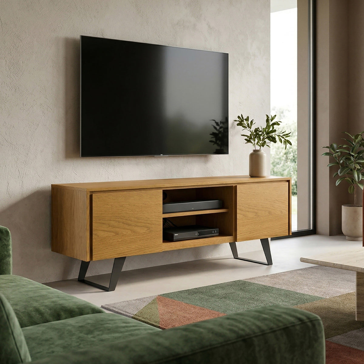 Oak Veneer Oak | Lowry TV Media Stand in Oak