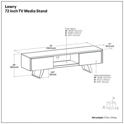 Distressed Charcoal Brown Acacia | Lowry 72 inch TV Media Stand in Acacia