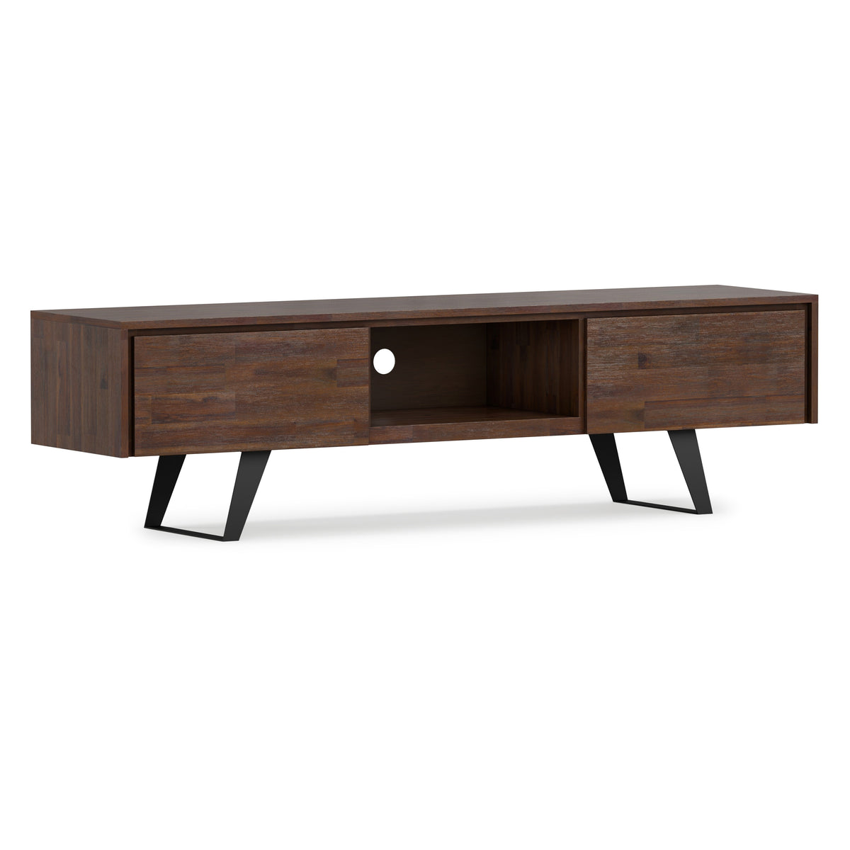 Distressed Charcoal Brown Acacia | Lowry 72 inch TV Media Stand in Acacia