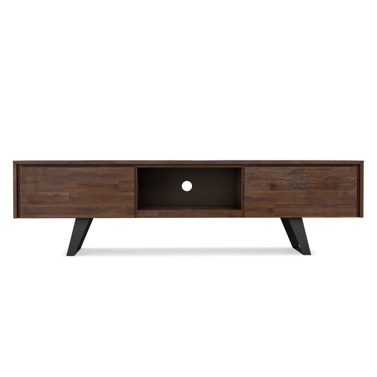 Distressed Charcoal Brown Acacia | Lowry 72 inch TV Media Stand in Acacia
