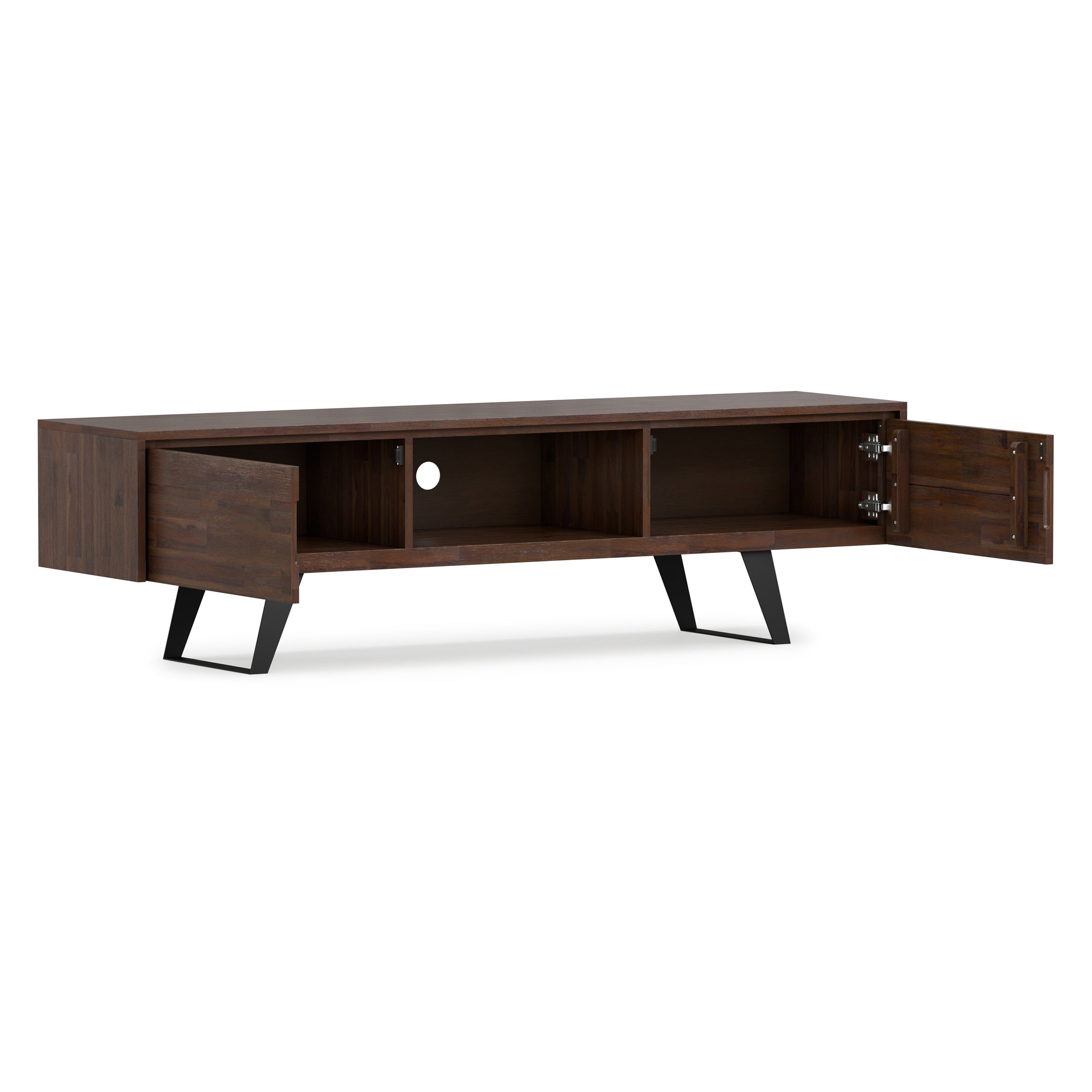 Distressed Charcoal Brown Acacia | Lowry 72 inch TV Media Stand in Acacia