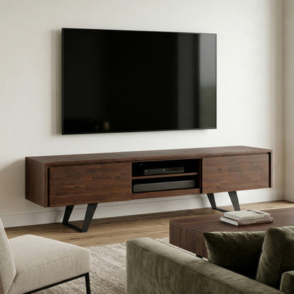 Distressed Charcoal Brown Acacia | Lowry 72 inch TV Media Stand in Acacia