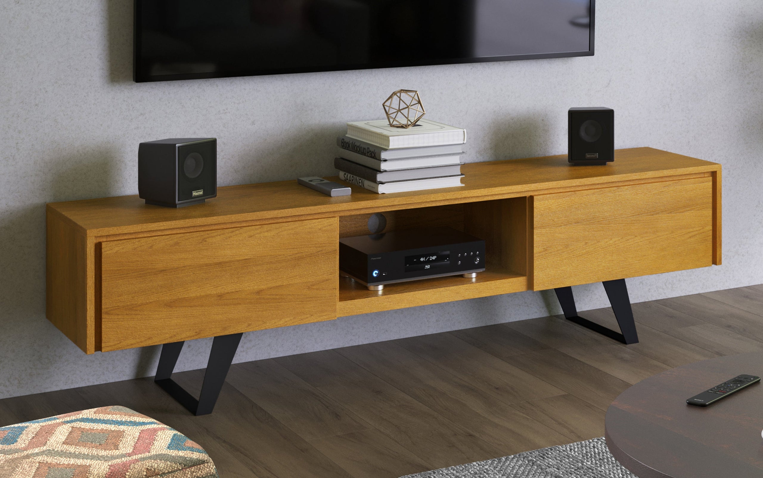 Oak Veneer Oak | Lowry 72 inch TV Media Stand