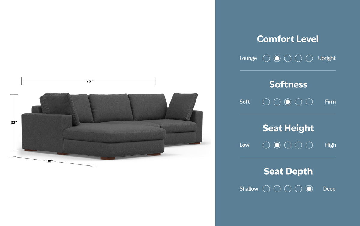 Pebble Grey Performance Fabric | Charlie Deep Seater Left Sectional