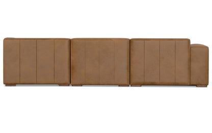 Caramel Brown Genuine Leather | Rex Right Sectional Sofa and Ottoman in Genuine Leather
