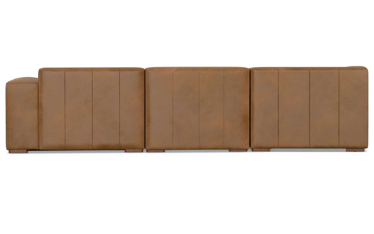 Caramel Brown Genuine Leather | Rex Left Sectional and Ottoman in Genuine Leather