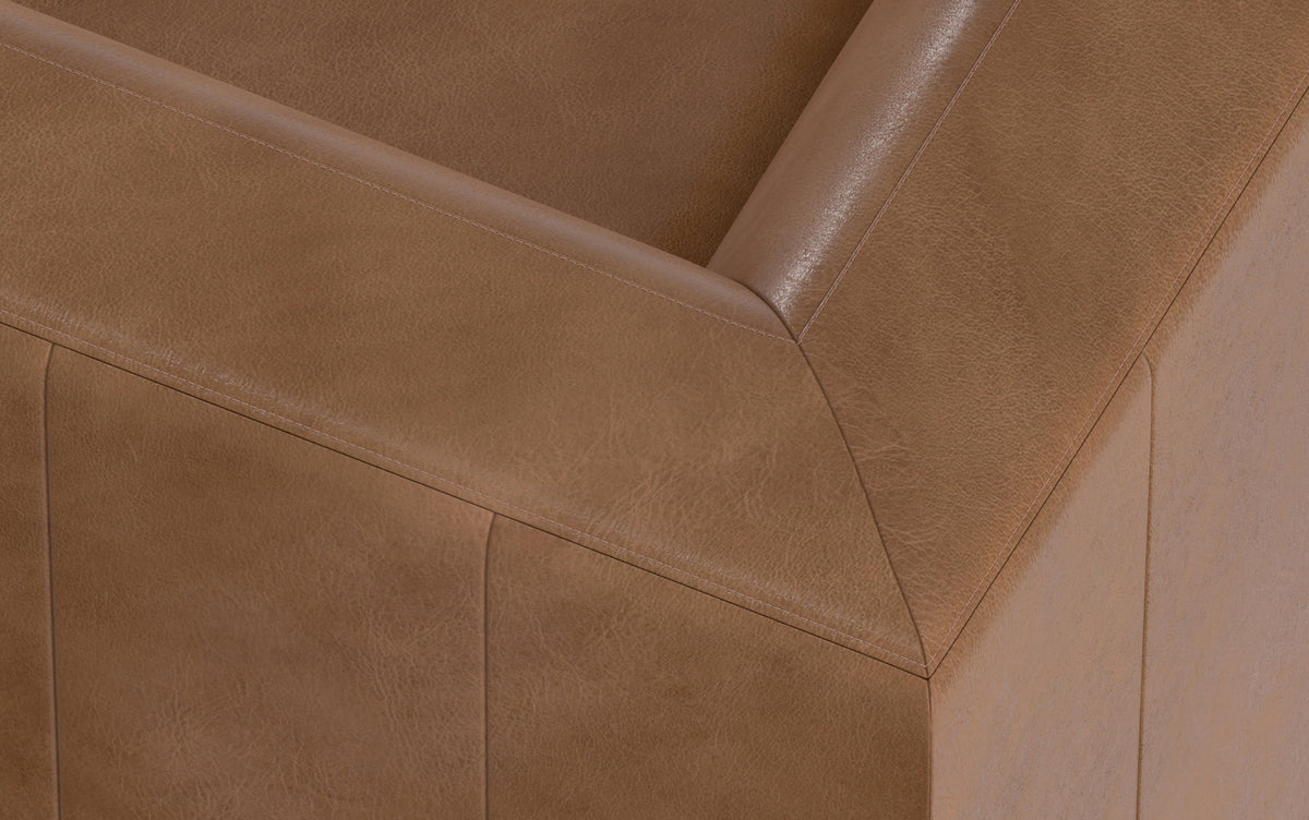 Caramel Brown Genuine Leather | Rex Left Sectional and Ottoman in Genuine Leather