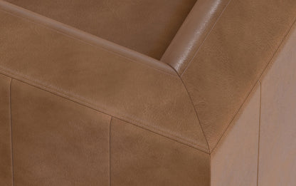 Caramel Brown Genuine Leather | Rex Left Sectional and Ottoman in Genuine Leather