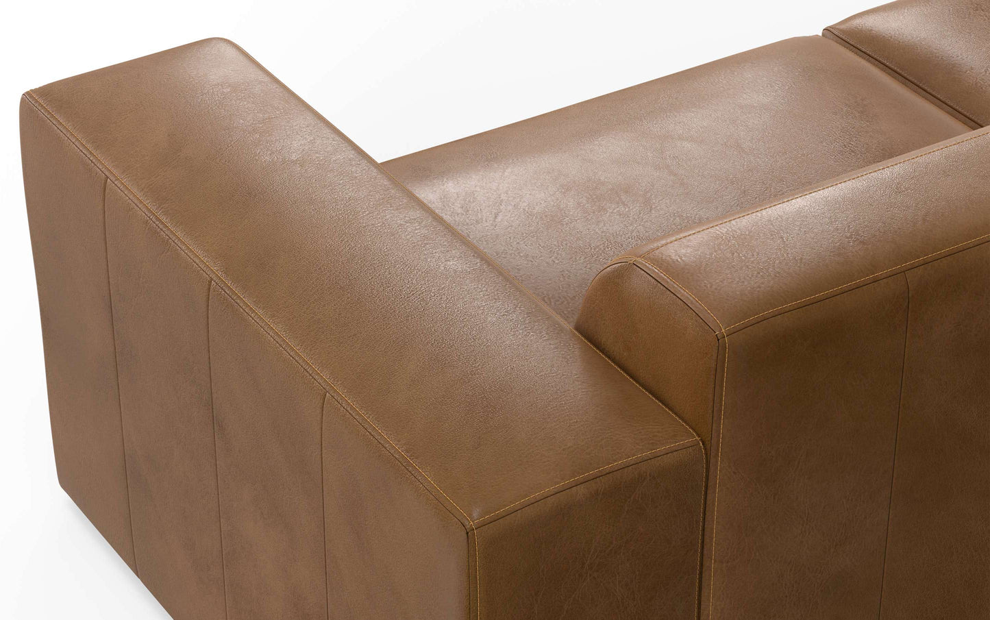 Caramel Brown Genuine Leather | Rex Left Sectional and Ottoman in Genuine Leather