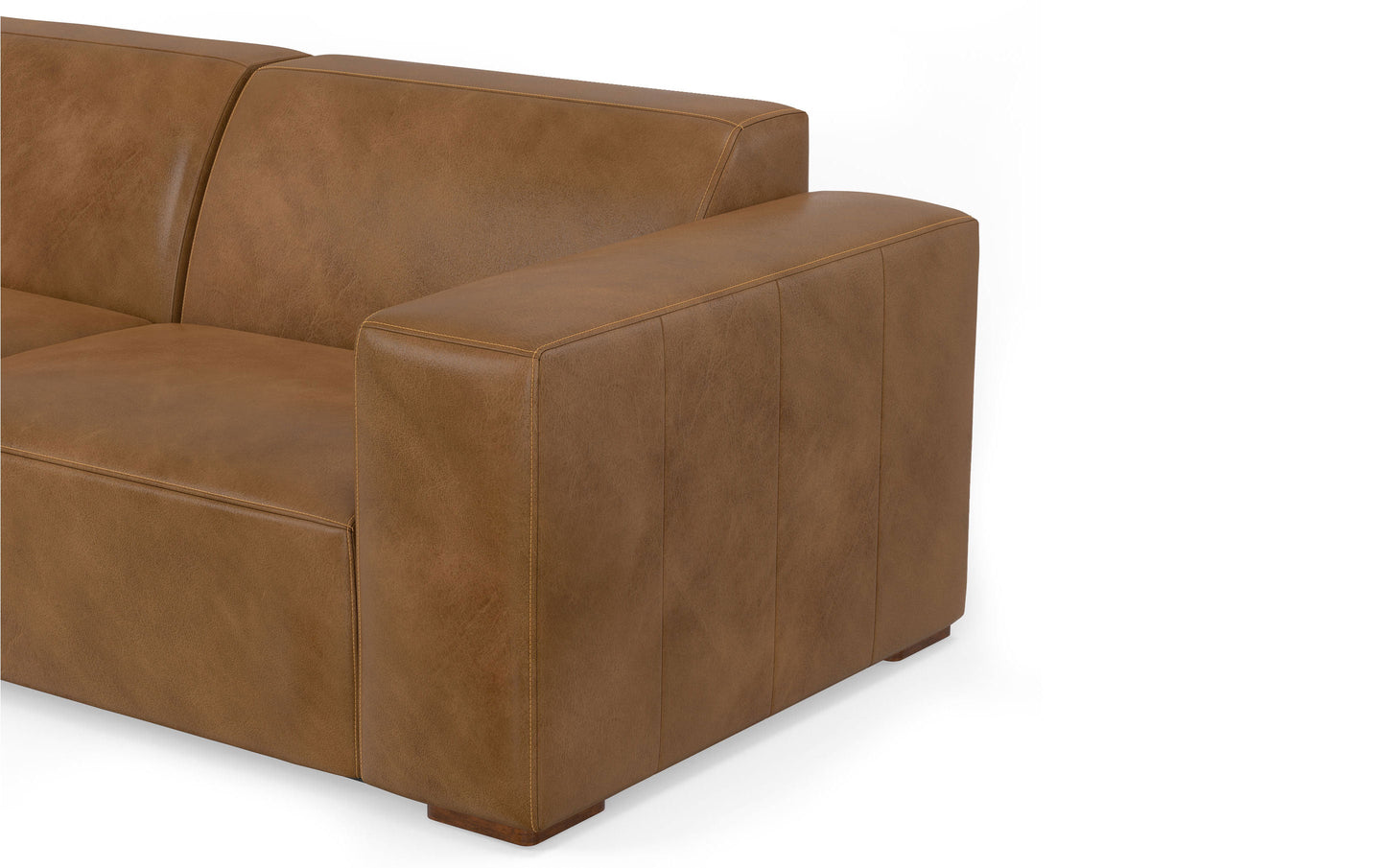 Caramel Brown Genuine Leather | Rex Left Sectional and Ottoman in Genuine Leather