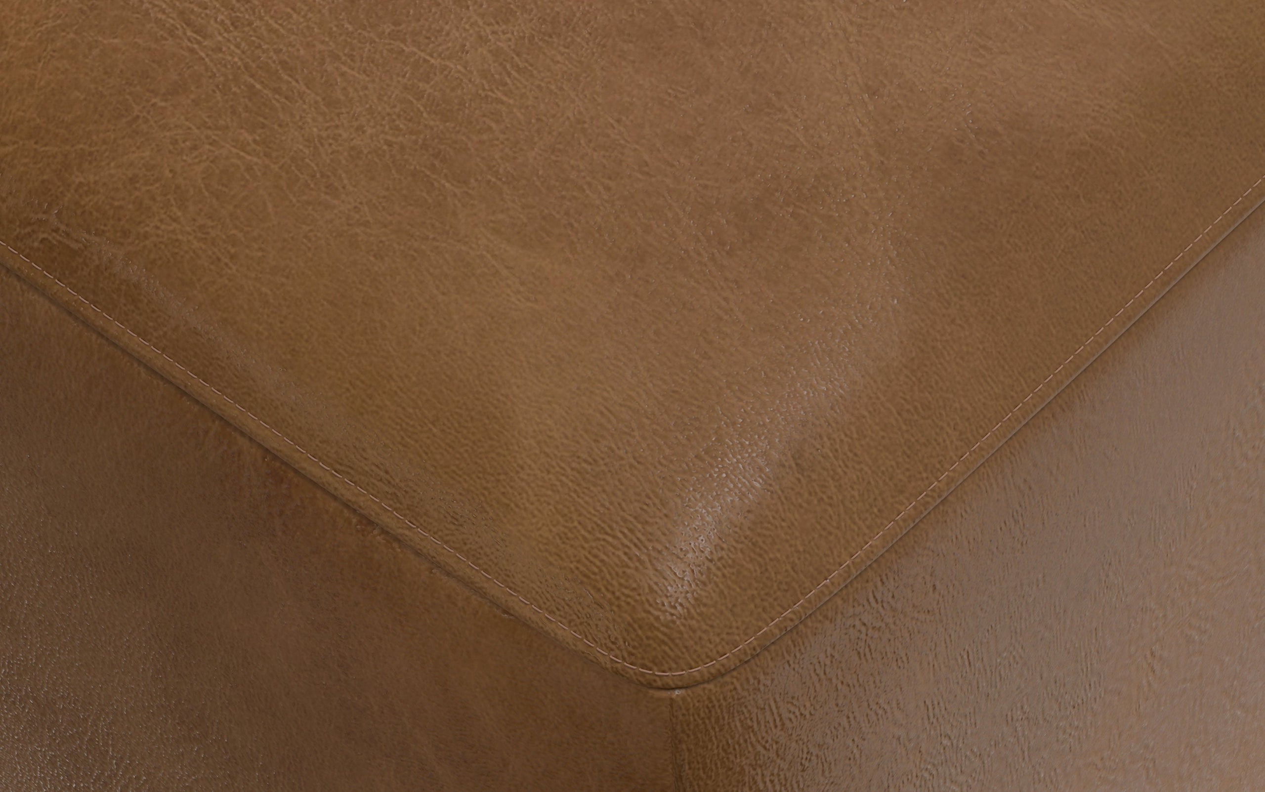 Caramel Brown Genuine Leather | Rex Left Sectional and Ottoman in Genuine Leather